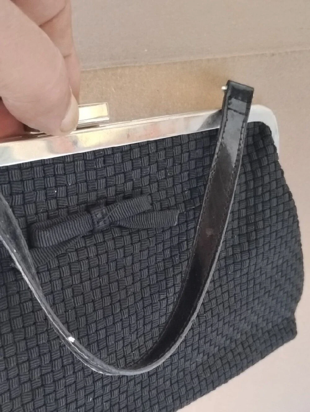 Black Woven Evening Clutch Handbag
